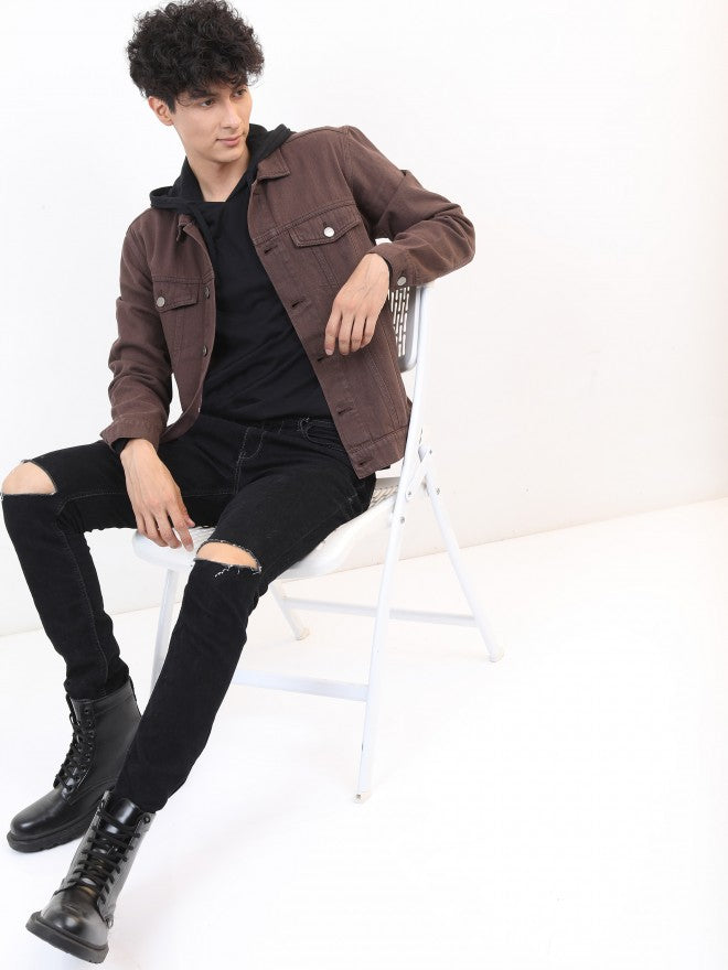 Ketch Men Brown Solid Denim Jacket - Brown - Image 2