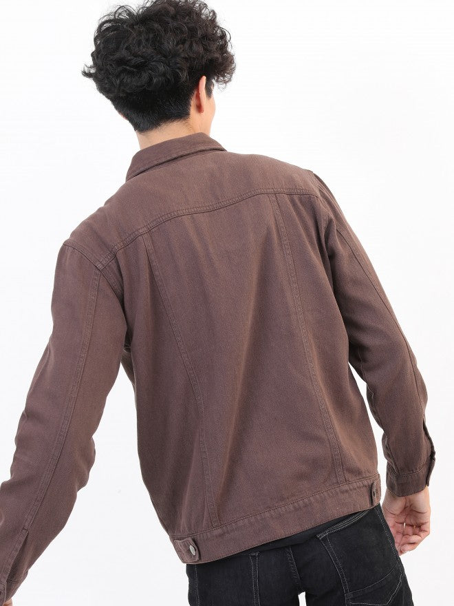 Ketch Men Brown Solid Denim Jacket - Brown - Image 3