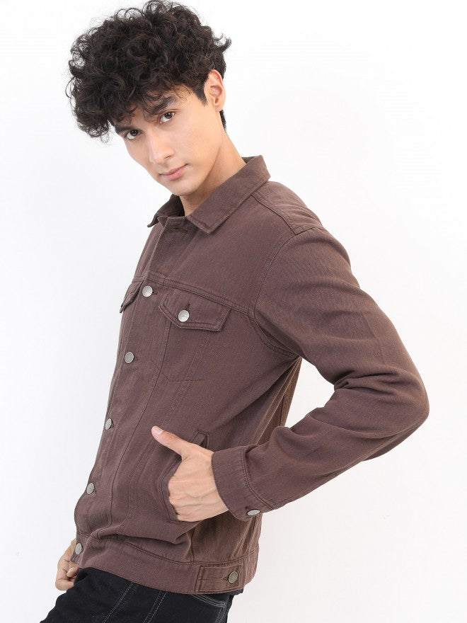 Ketch Men Brown Solid Denim Jacket - Brown - Image 4