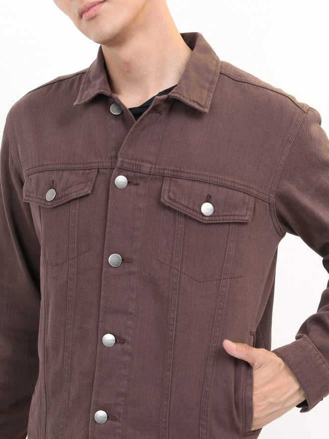 Ketch Men Brown Solid Denim Jacket - Brown - Image 5