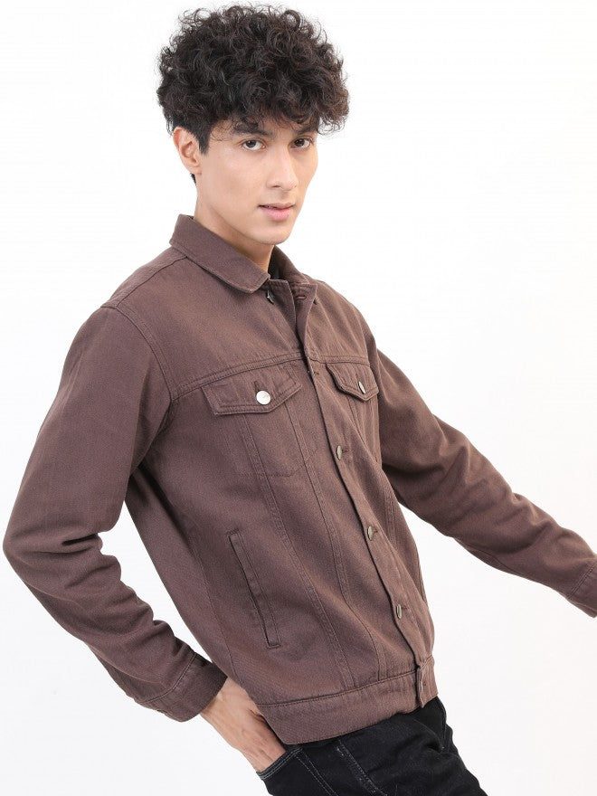 Ketch Men Brown Solid Denim Jacket - Brown - Image 6