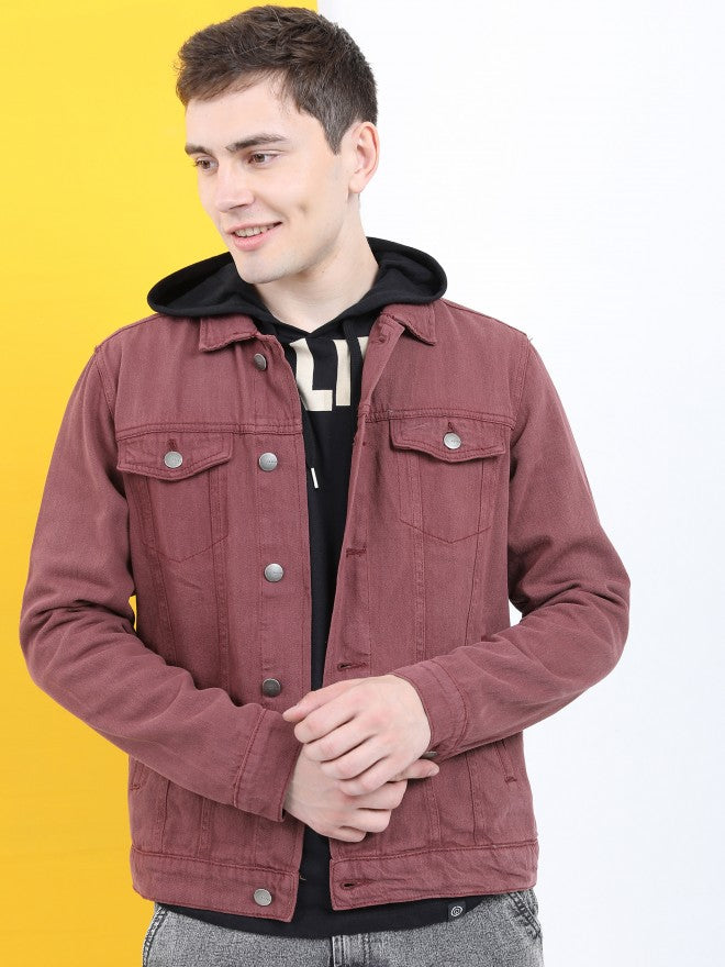 Ketch Men Maroon Denim Jacket - Maroon - Image 1