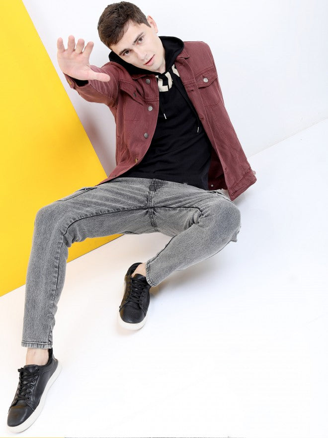 Ketch Men Maroon Denim Jacket - Maroon - Image 2