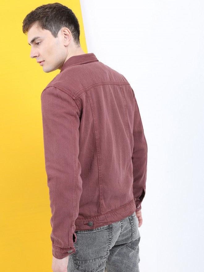 Ketch Men Maroon Denim Jacket - Maroon - Image 3