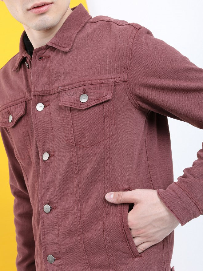 Ketch Men Maroon Denim Jacket - Maroon - Image 5
