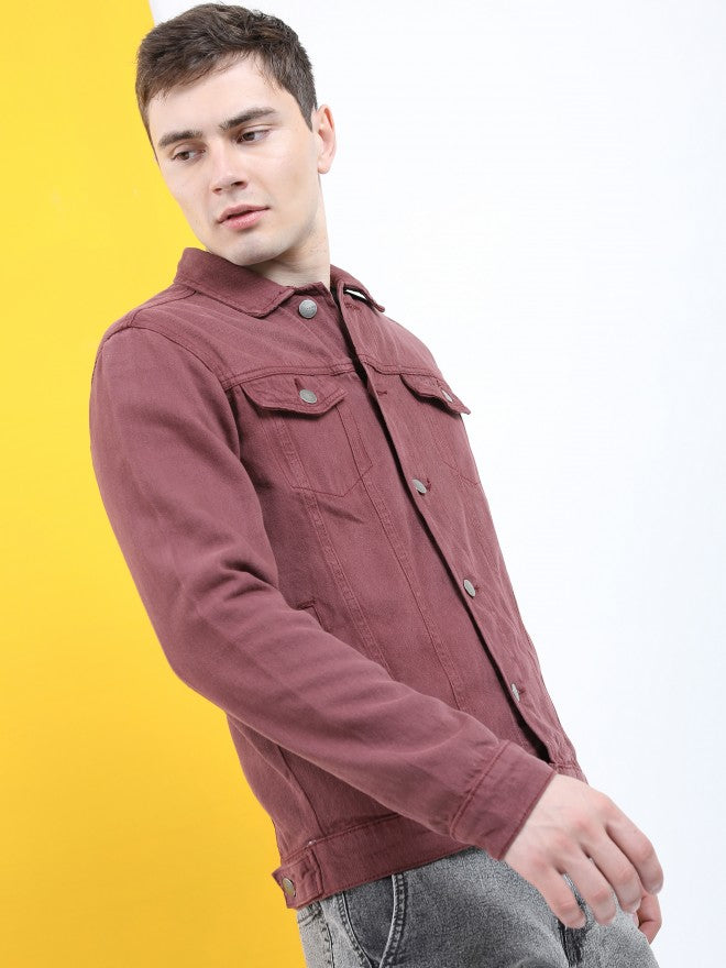 Ketch Men Maroon Denim Jacket - Maroon - Image 6