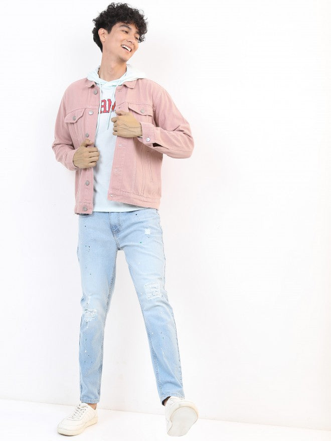 Ketch Men Pink Solid Denim Jacket - Pink - Image 2