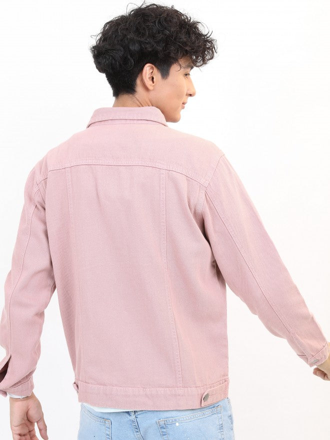 Ketch Men Pink Solid Denim Jacket - Pink - Image 3