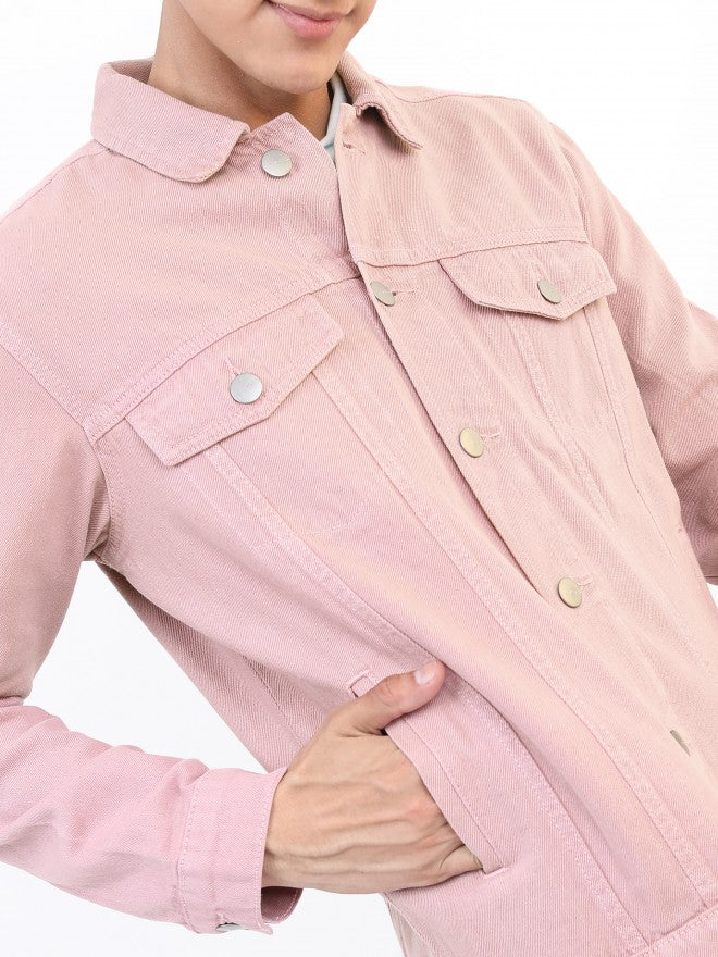 Ketch Men Pink Solid Denim Jacket - Pink - Image 5