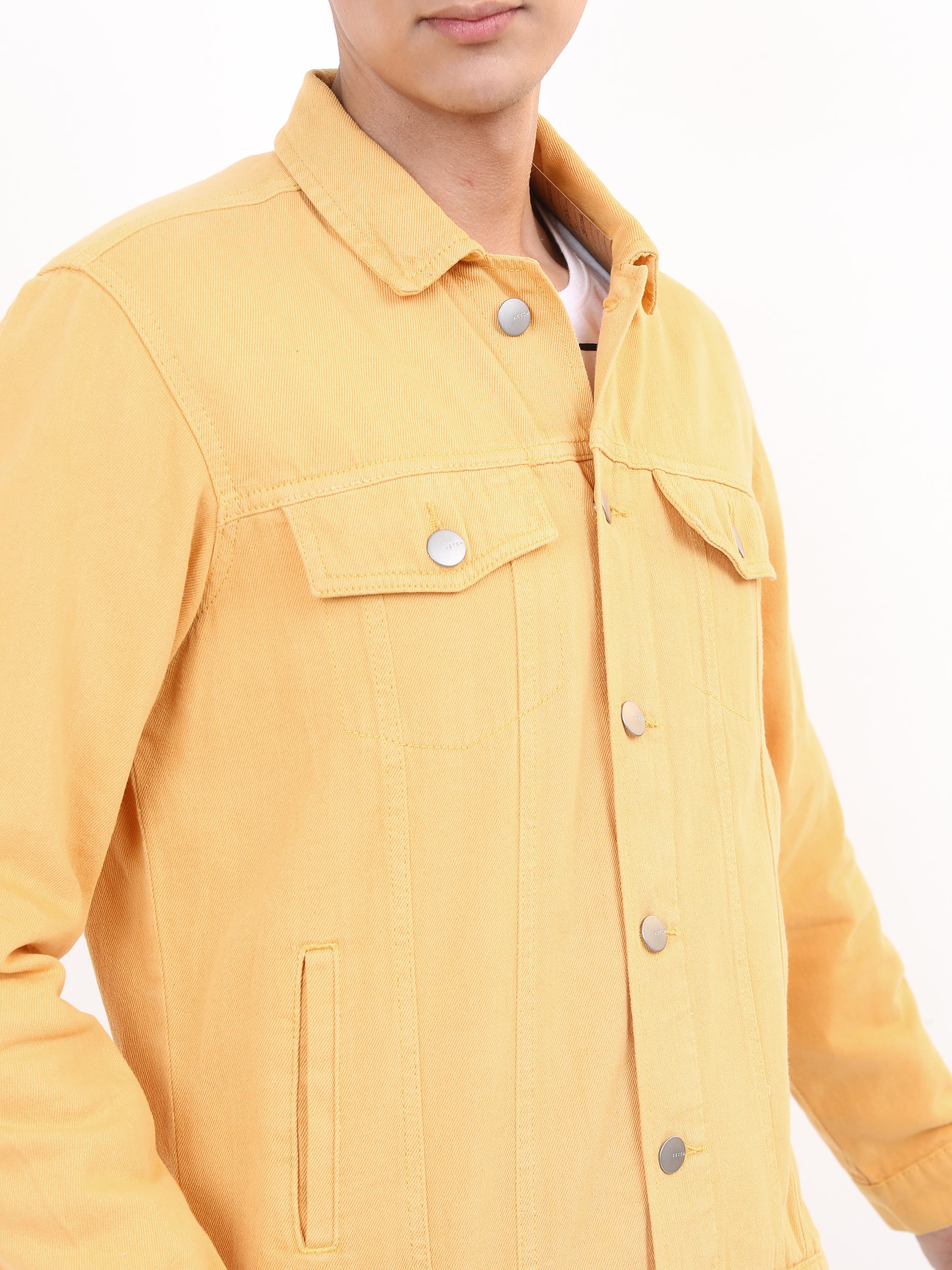 Ketch Men Yellow Solid Denim Jacket - Yellow - Image 5