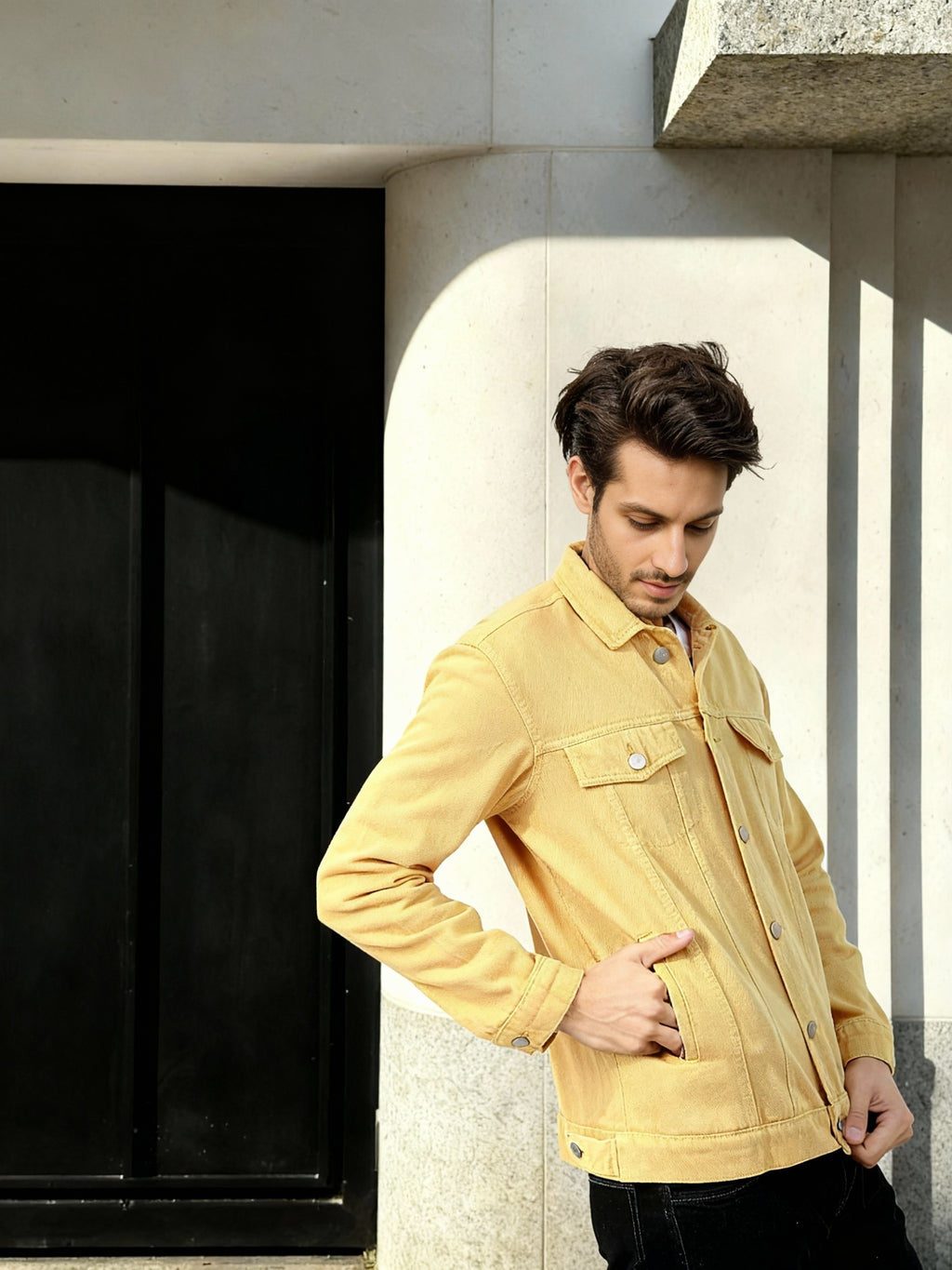 Ketch Men Yellow Solid Denim Jacket - Yellow - Image 6