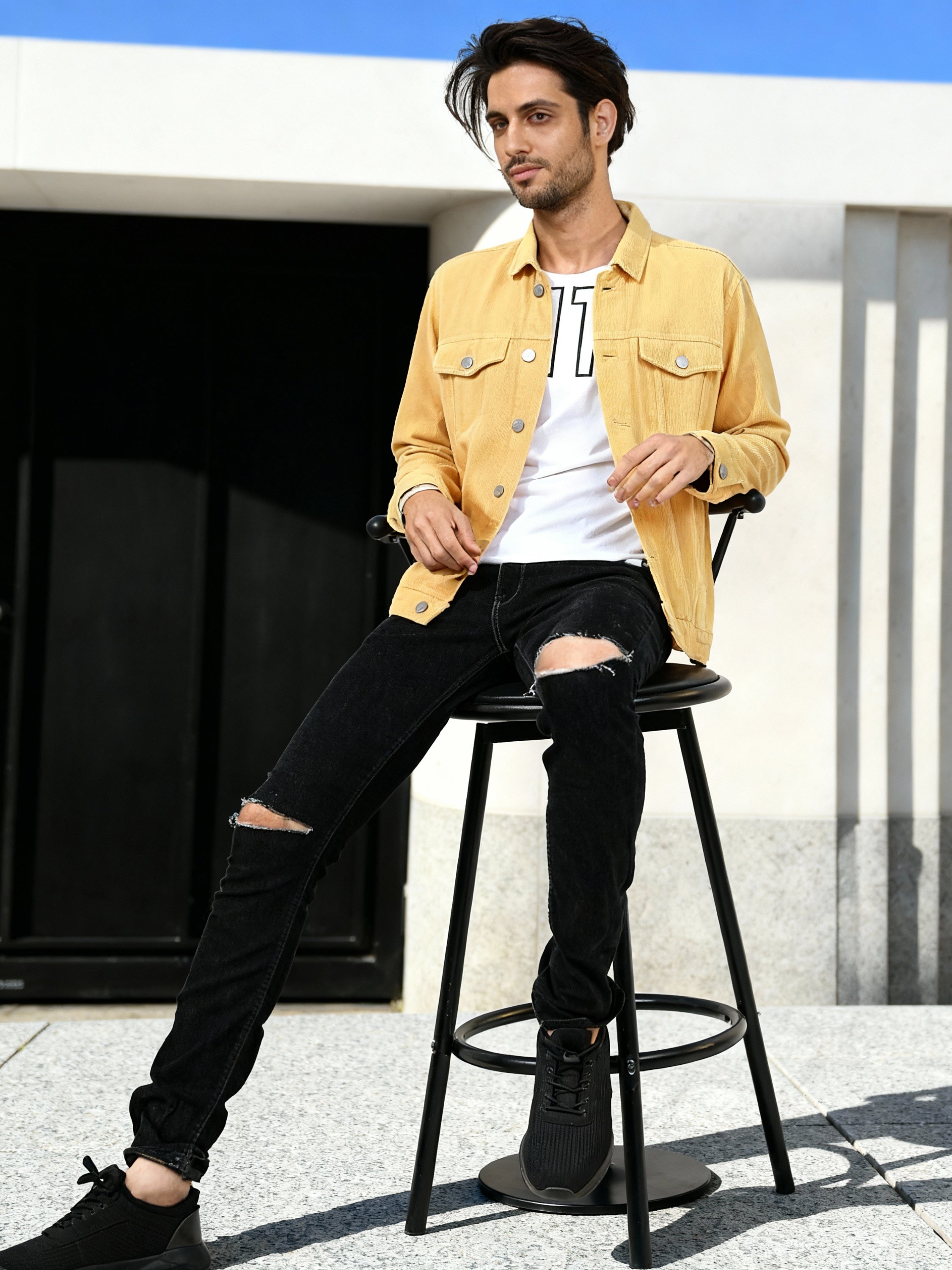 Ketch Men Yellow Solid Denim Jacket - Yellow - Image 2
