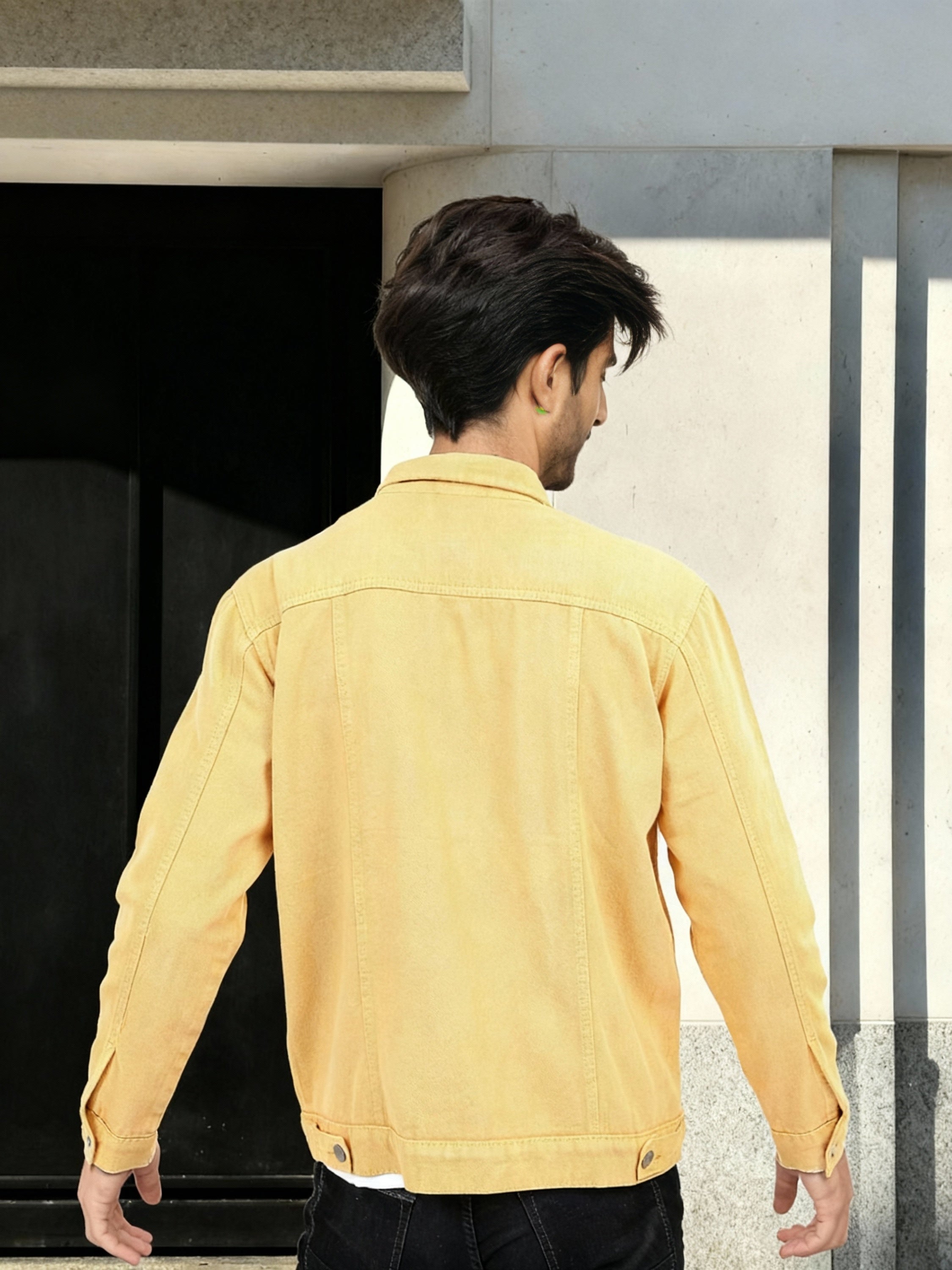Ketch Men Yellow Solid Denim Jacket - Yellow - Image 3