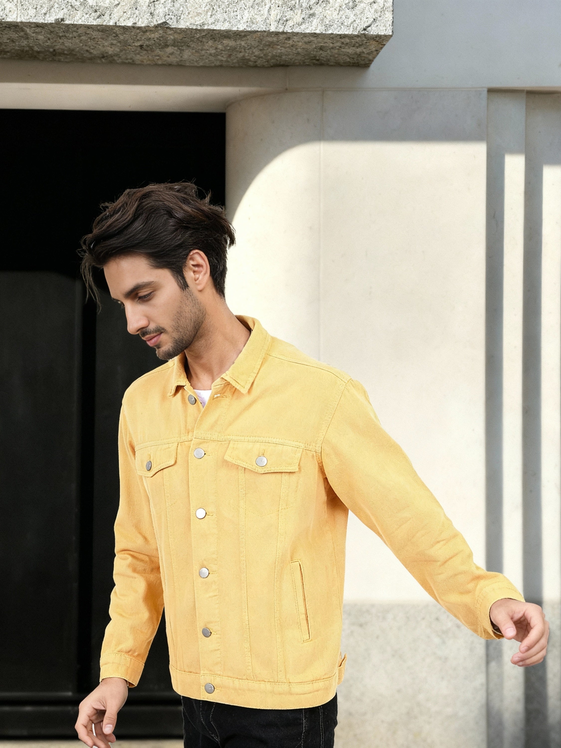 Ketch Men Yellow Solid Denim Jacket - Yellow - Image 4