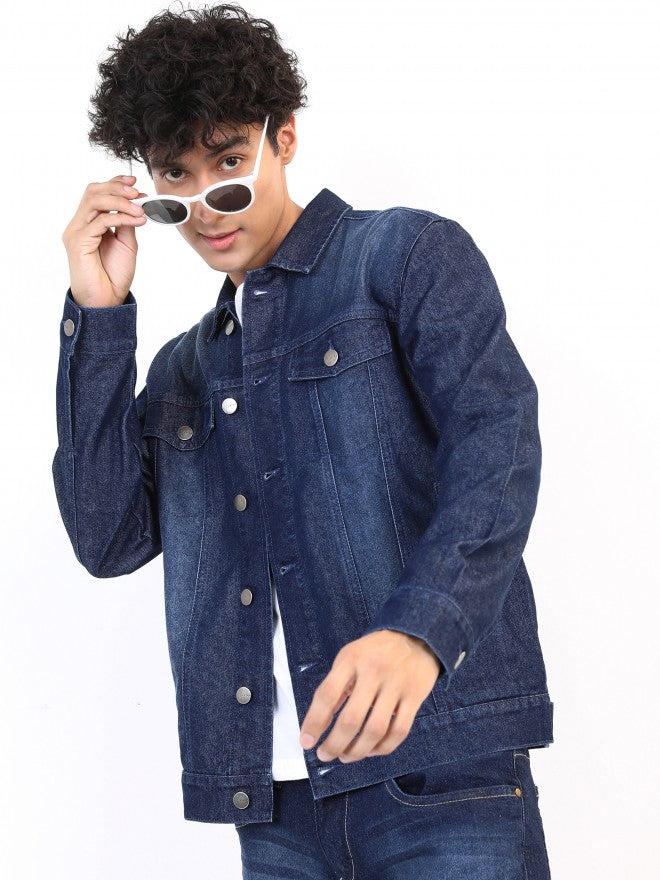 Ketch Men Navy Solid Denim Jacket - Navy Blue - Image 1