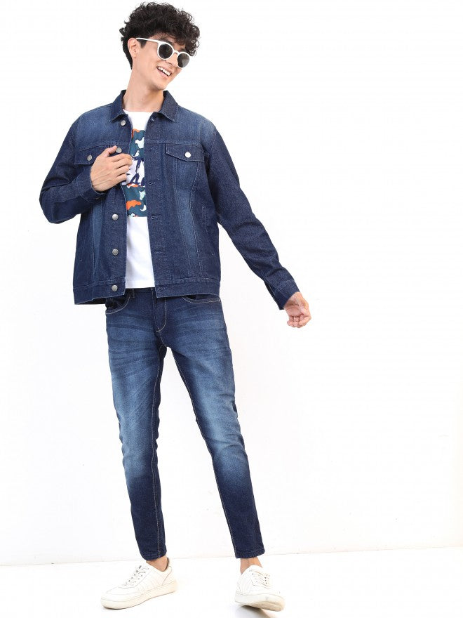 Ketch Men Navy Solid Denim Jacket - Navy Blue - Image 2