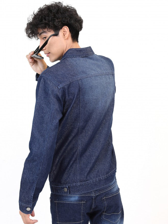 Ketch Men Navy Solid Denim Jacket - Navy Blue - Image 3