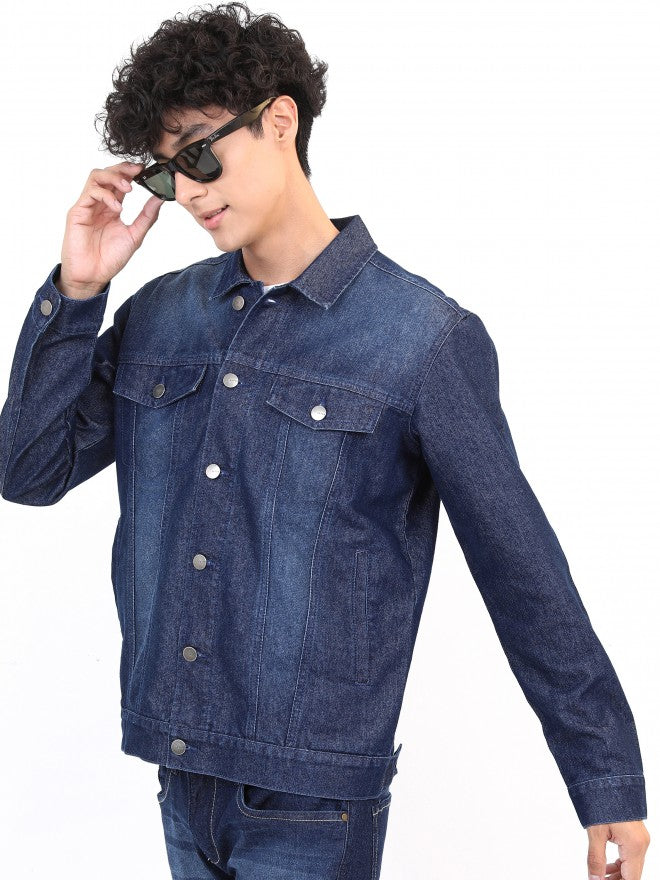 Ketch Men Navy Solid Denim Jacket - Navy Blue - Image 4