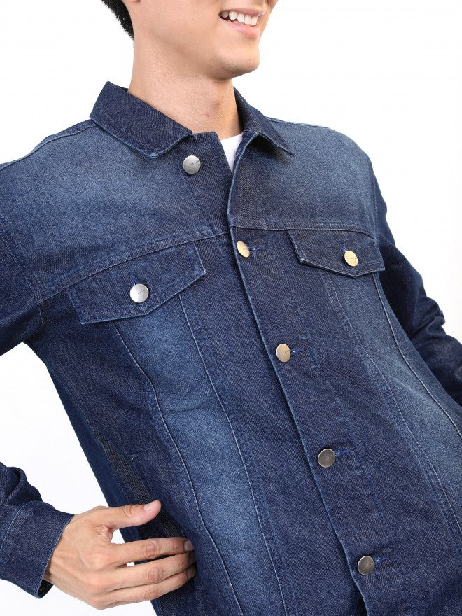 Ketch Men Navy Solid Denim Jacket - Navy Blue - Image 5