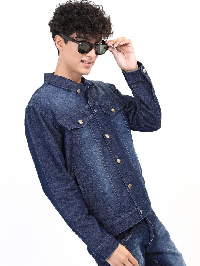 Ketch Men Navy Solid Denim Jacket - Navy Blue - Image 6
