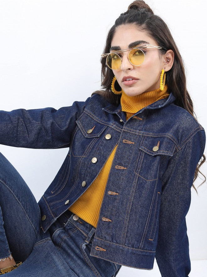 Ketch Women Navy Blue Denim Jacket - Navy Blue - Image 1