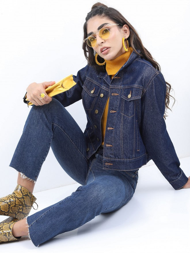 Ketch Women Navy Blue Denim Jacket - Navy Blue - Image 2