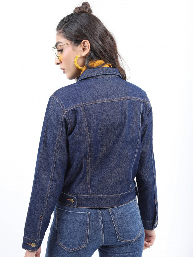Ketch Women Navy Blue Denim Jacket - Navy Blue - Image 3