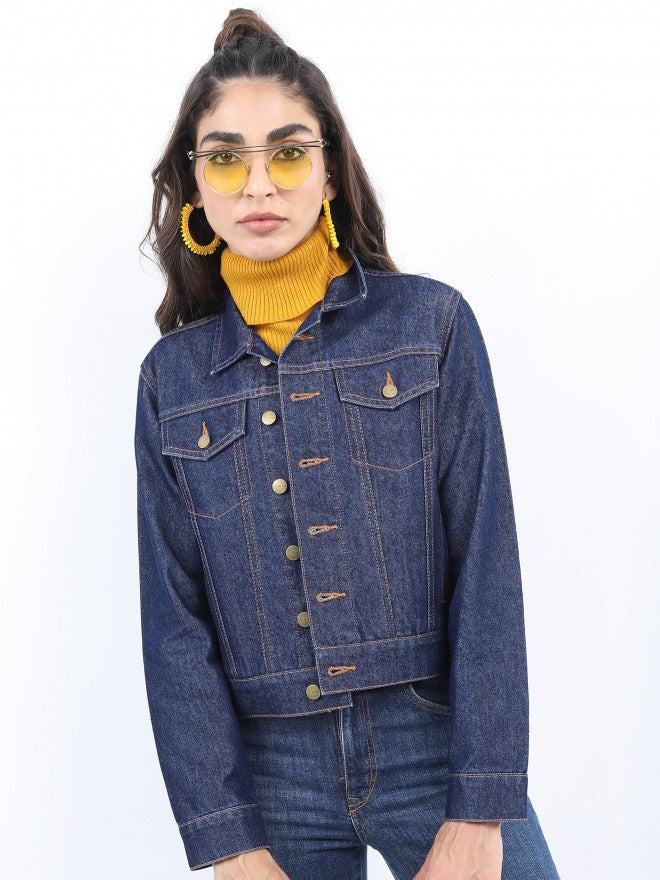 Ketch Women Navy Blue Denim Jacket - Navy Blue - Image 4
