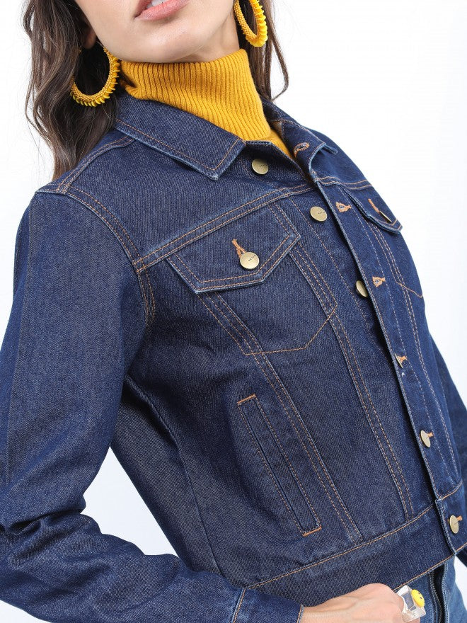 Ketch Women Navy Blue Denim Jacket - Navy Blue - Image 5