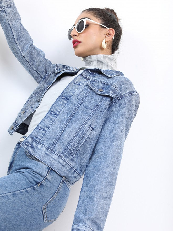 Ketch Women Blue Denim Jacket - Blue - Image 1