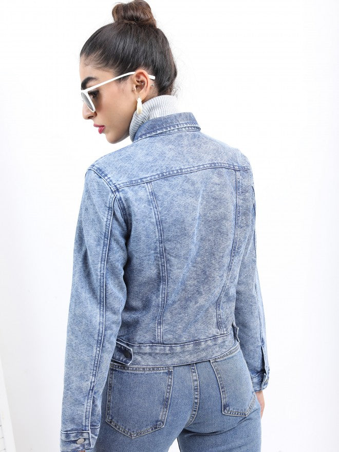 Ketch Women Blue Denim Jacket - Blue - Image 3