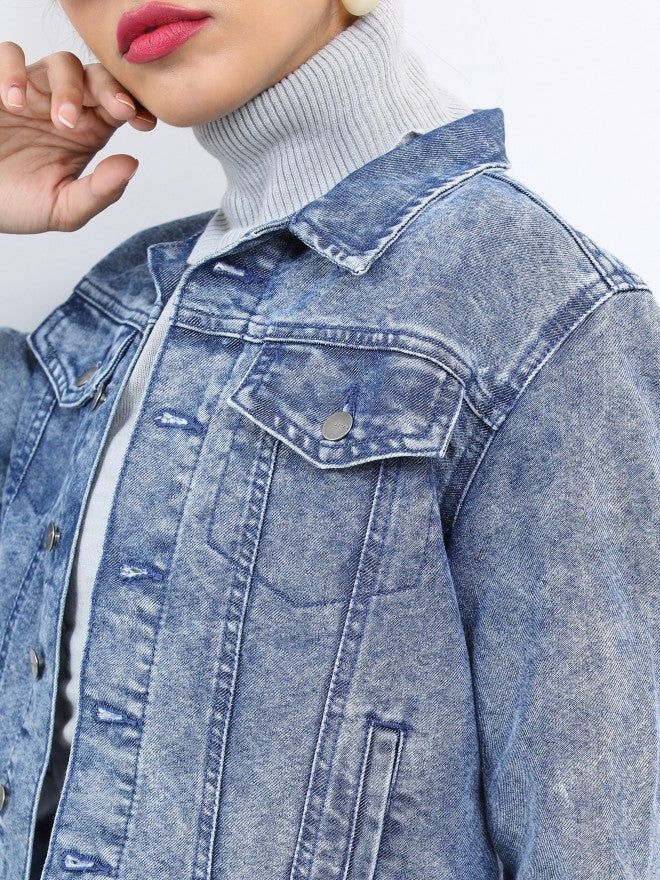 Ketch Women Blue Denim Jacket - Blue - Image 5