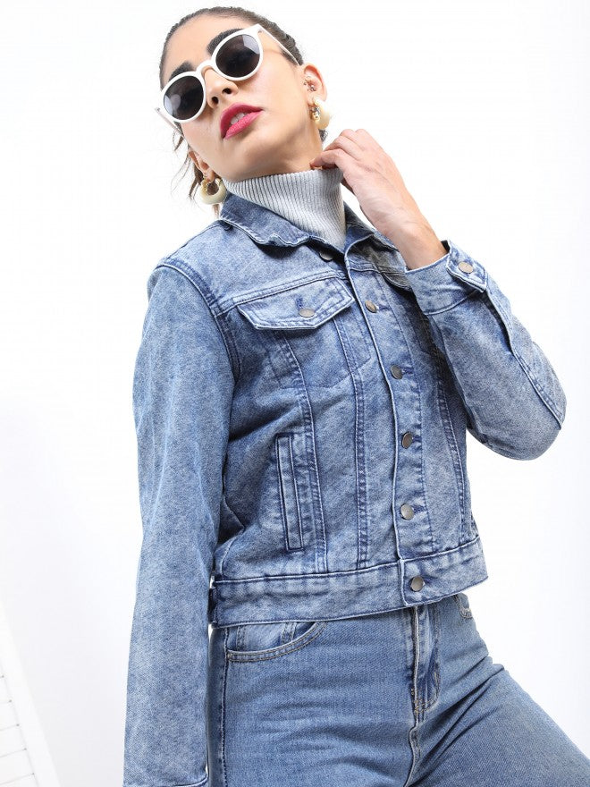 Ketch Women Blue Denim Jacket - Blue - Image 6