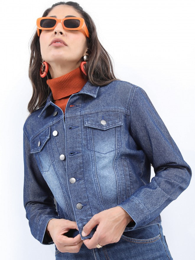 Ketch Women Blue Denim Jacket - Blue - Image 1
