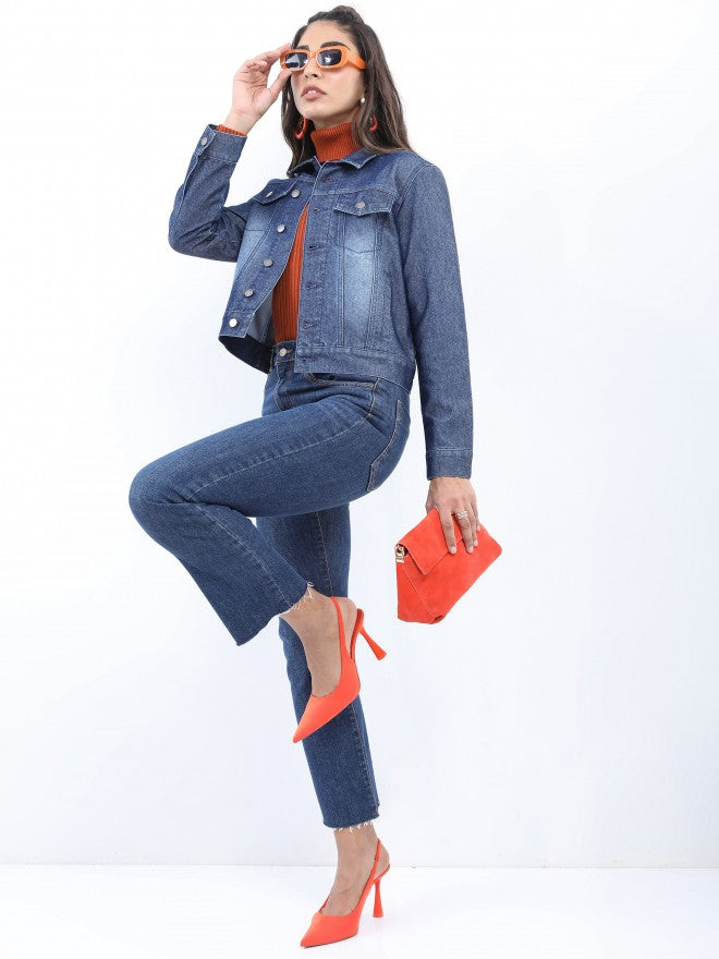 Ketch Women Blue Denim Jacket - Blue - Image 2