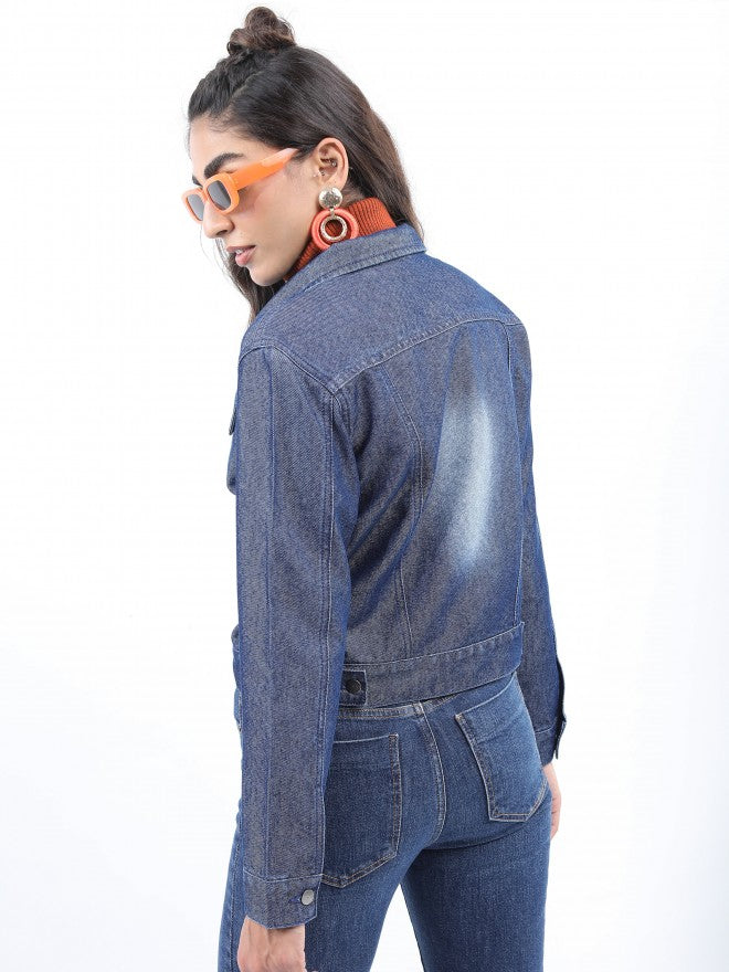 Ketch Women Blue Denim Jacket - Blue - Image 3