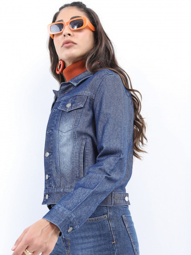 Ketch Women Blue Denim Jacket - Blue - Image 4
