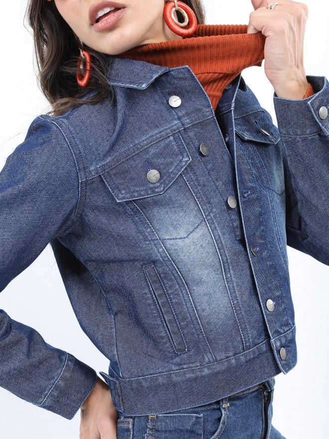 Ketch Women Blue Denim Jacket - Blue - Image 5