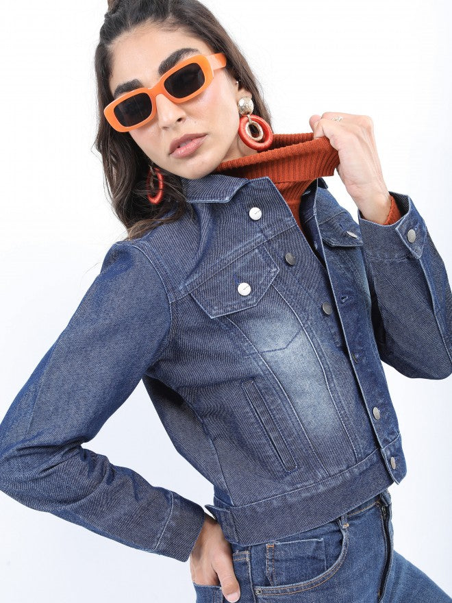 Ketch Women Blue Denim Jacket - Blue - Image 6