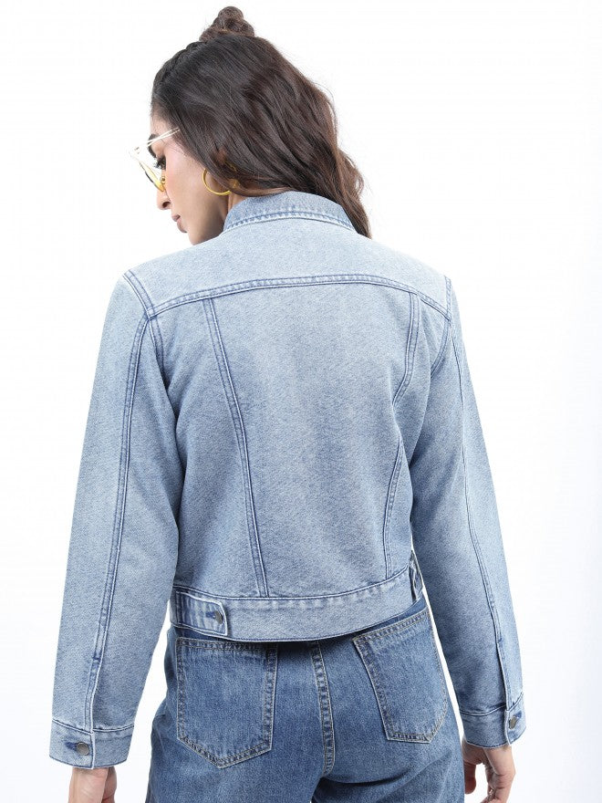 Ketch Women Blue Denim Jacket - Blue - Image 3