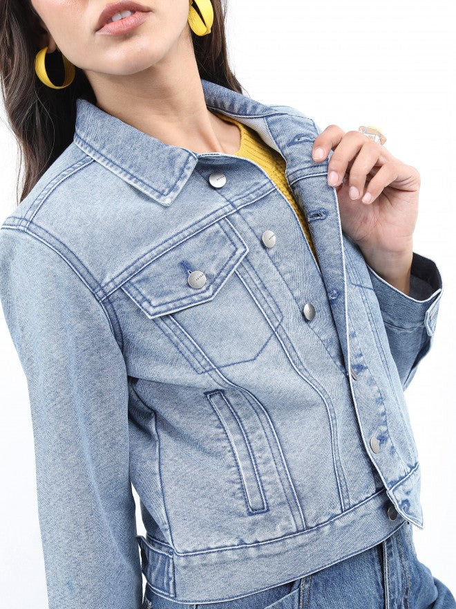 Ketch Women Blue Denim Jacket - Blue - Image 5