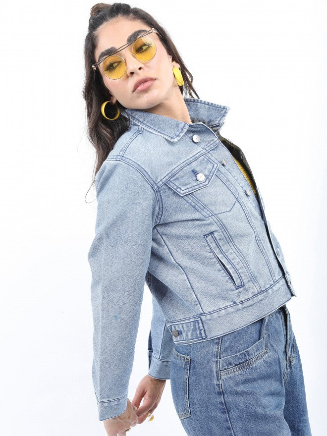 Ketch Women Blue Denim Jacket - Blue - Image 6