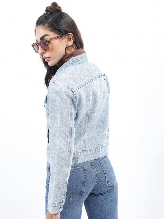 Ketch Women Blue Denim Jacket - Blue - Image 3