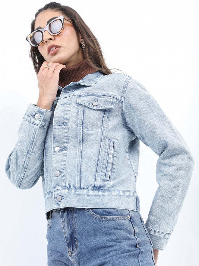 Ketch Women Blue Denim Jacket - Blue - Image 4