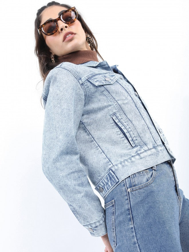 Ketch Women Blue Denim Jacket - Blue - Image 6