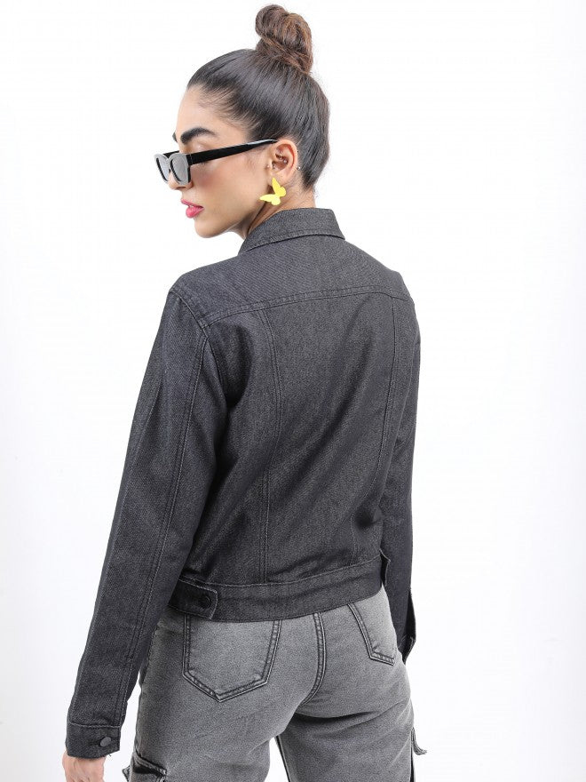 Ketch Women Black Denim Jacket - Black - Image 3