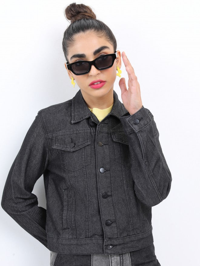 Ketch Women Black Denim Jacket - Black - Image 4