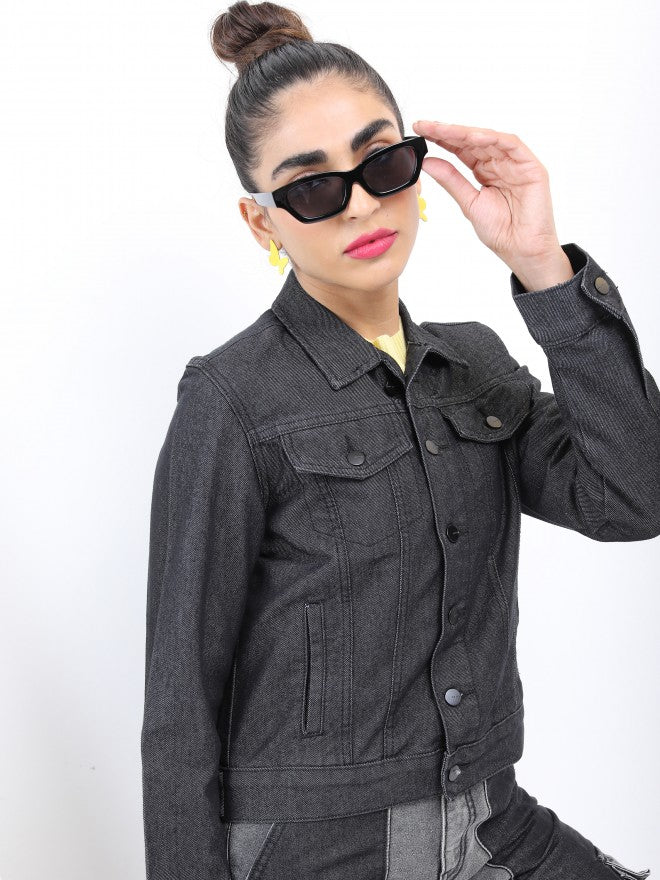 Ketch Women Black Denim Jacket - Black - Image 6