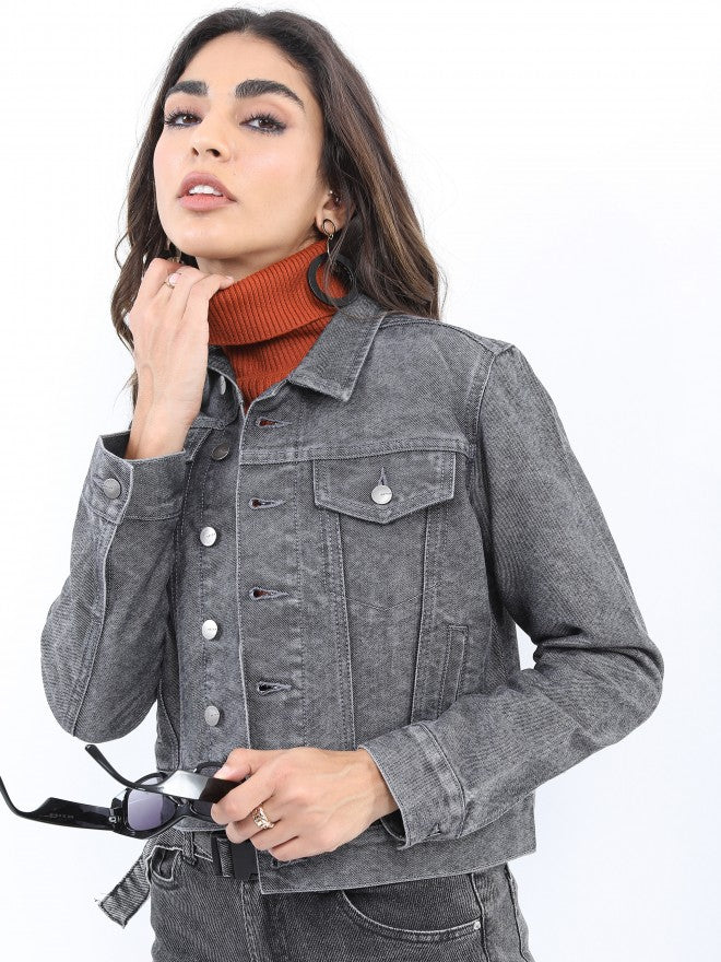 Ketch Women Grey Denim Jacket - Grey - Image 1