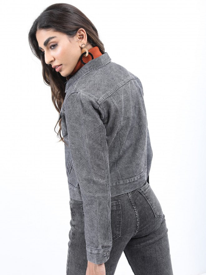 Ketch Women Grey Denim Jacket - Grey - Image 3